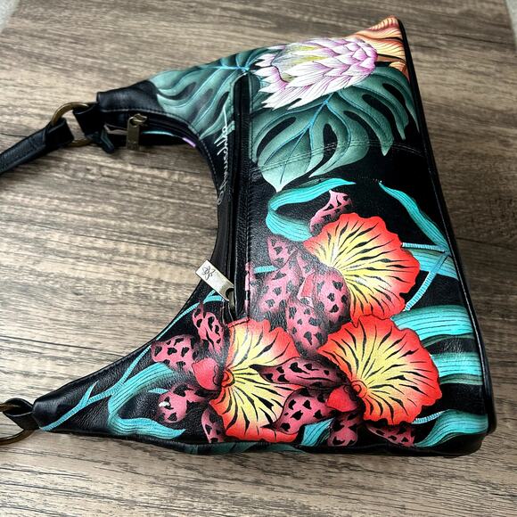 Anuschka Medium Zip Boho Island Escape Black Shoulder Bag - Picture 6 of 16